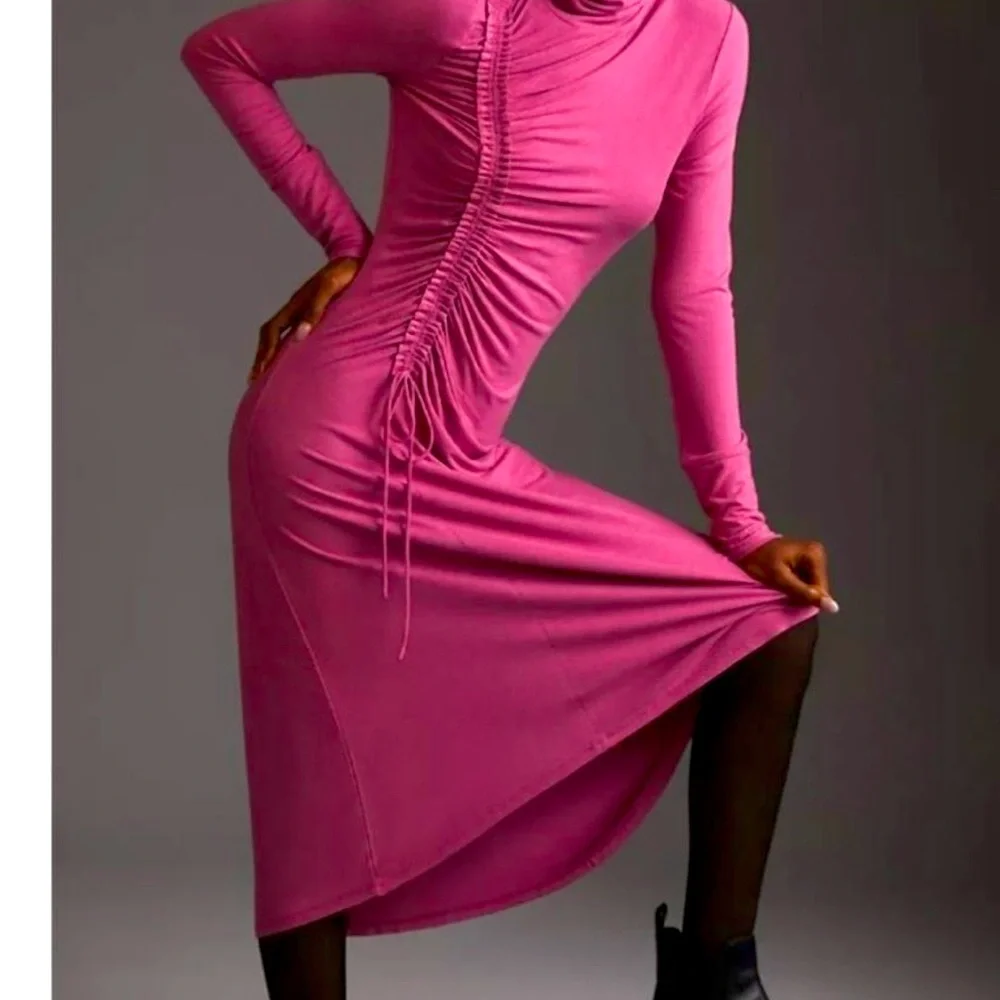 Daily Practice by Anthropologie Ruched Dress in Raspberry. Size M NWOT - Picture 6 of 14